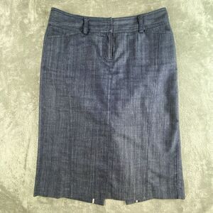 Vintage J Crew Skirt Womens 8 Blue Chambray Stretchy Straight Knee Length 90s